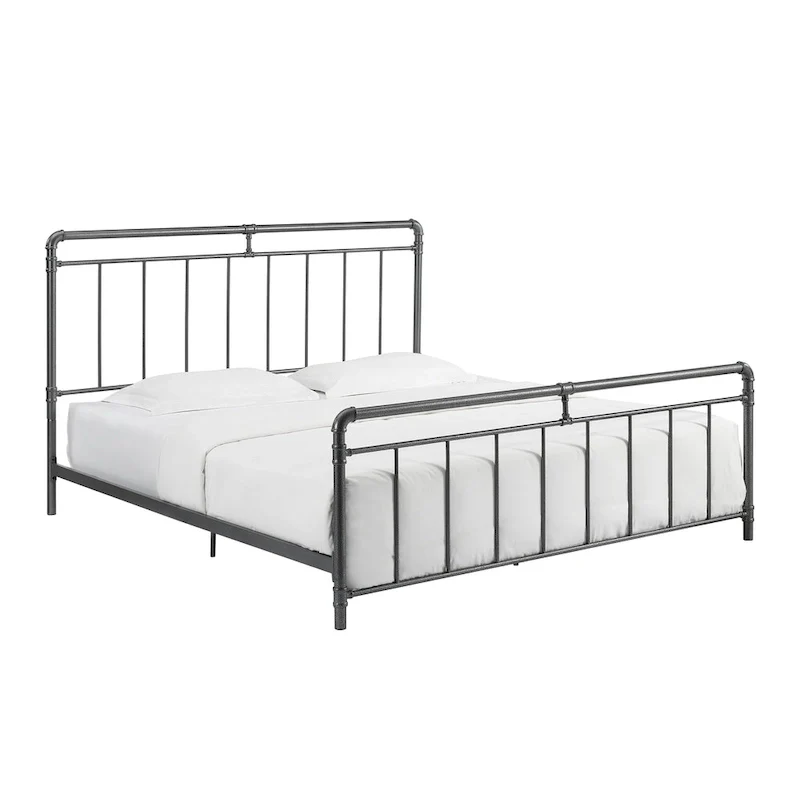 Retro Charcoal Black Metal Bed