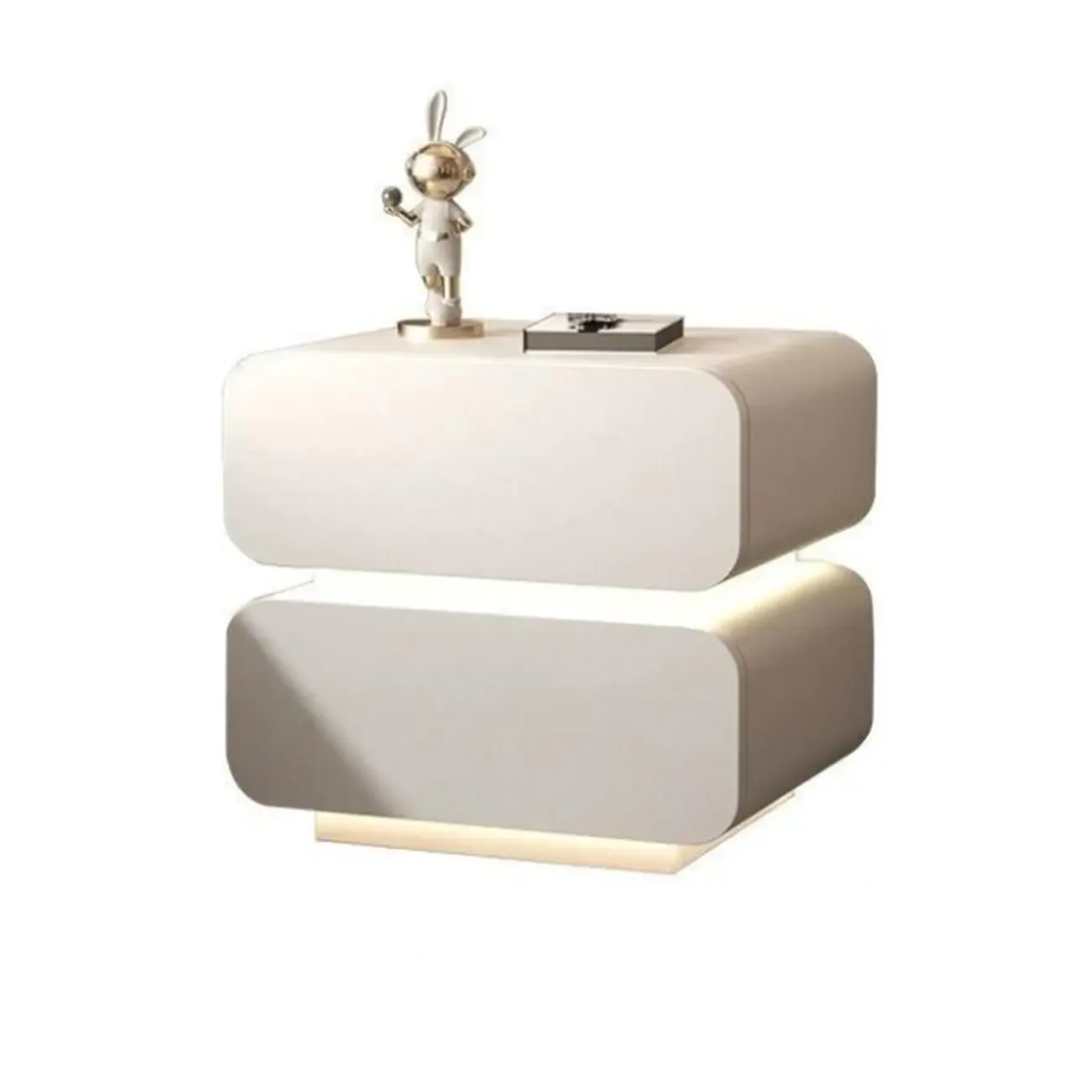 Modern Wood White Lighting 2-Drawer Nightstand