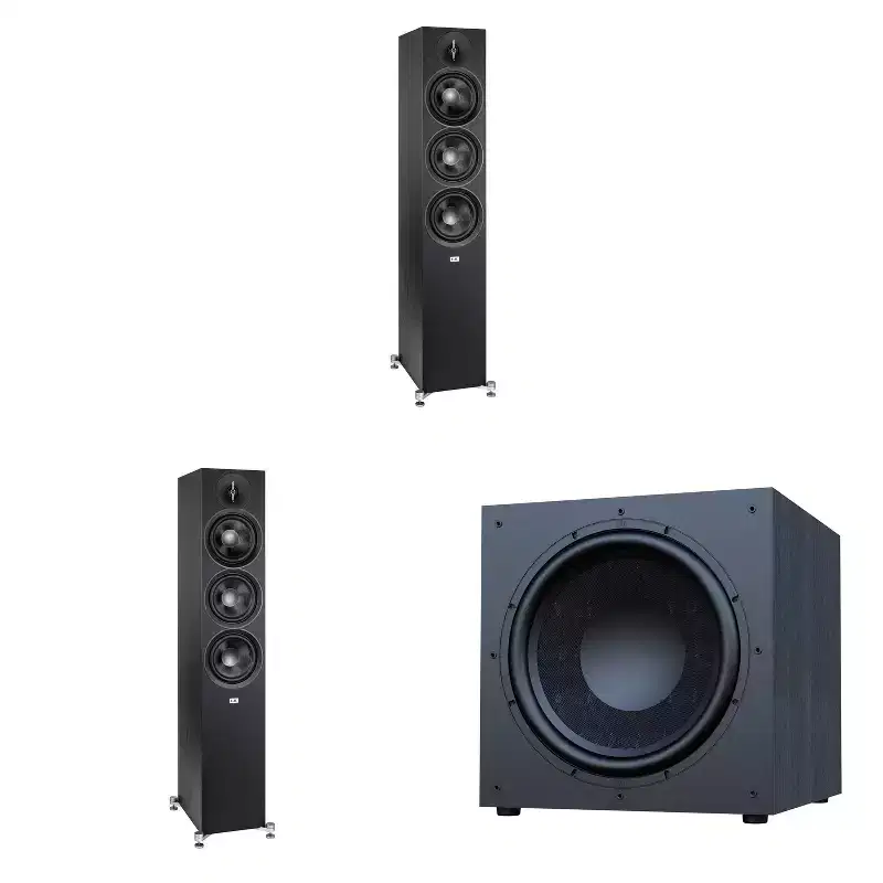 Elac Debut 3.0 Df63 Black Tower Speakers (Pair) With Debut 15 Inch Subwoofer