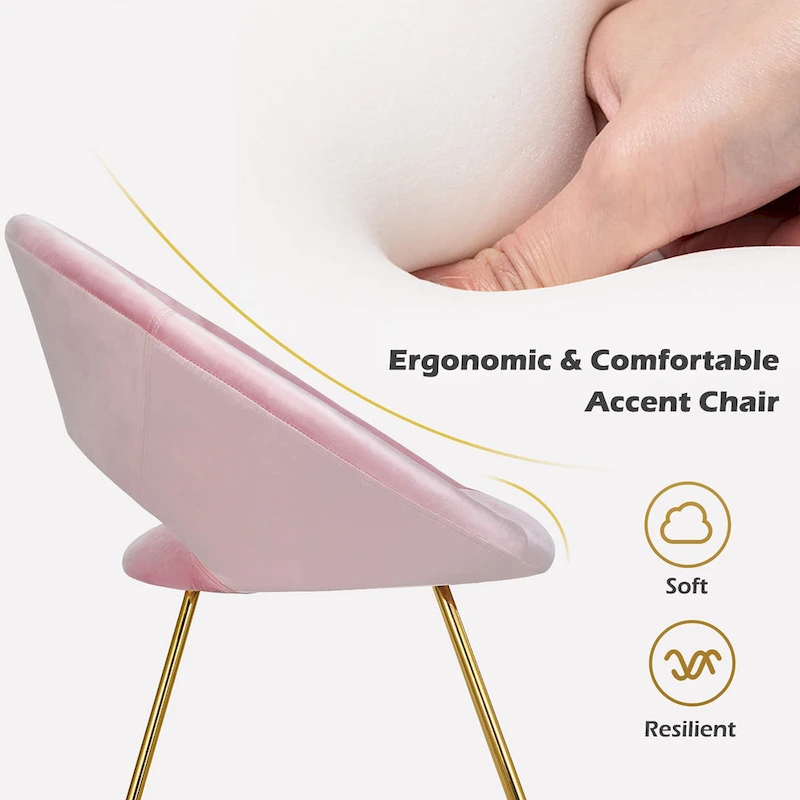 Costway Modern Velvet Accent Chair Upholstered Vanity Chair w/Golden - See Details