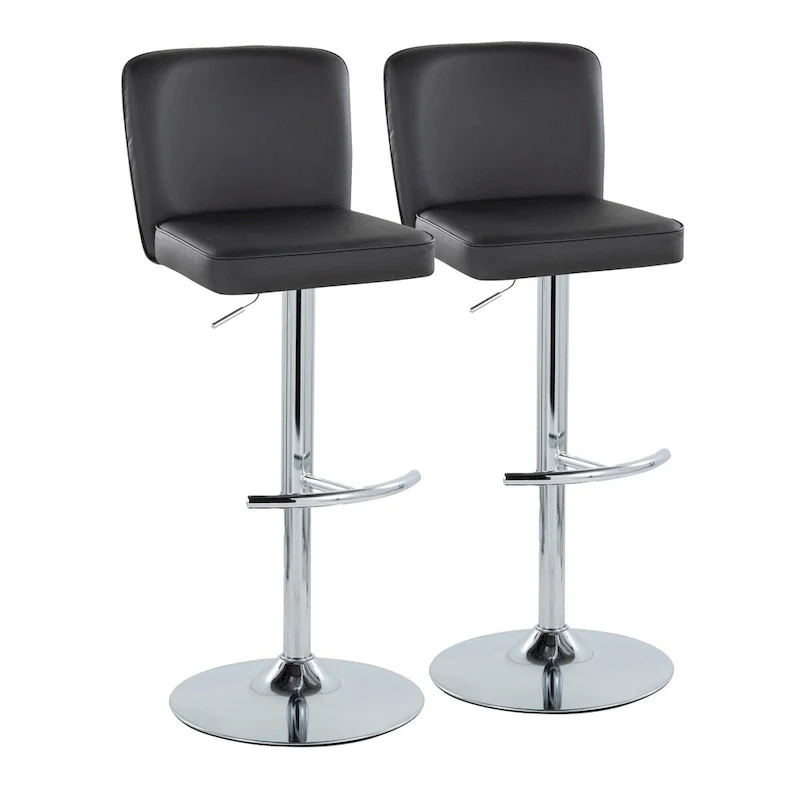 Adjustable Swivel Bar Stool, Set of 2 – Fabric/Faux Leather, Gold/Chrome/Black Metal