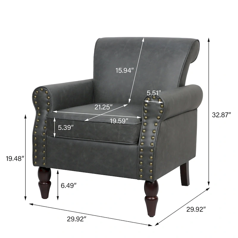 2 Set Nailheads Accent Chair Faux Leather Armchair