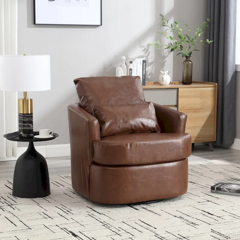 Swivel Barrel Chair, Comfy Round Accent Sofa Chair for Living Room, 360 Degree Swivel Barrel Club Chair, Leisure Arm Chair