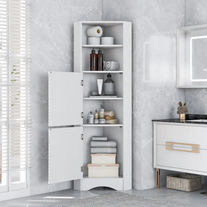 Tall Freestanding Bathroom Cabinet Corner Storage Cabinet with Doors and Adjustable Shelves