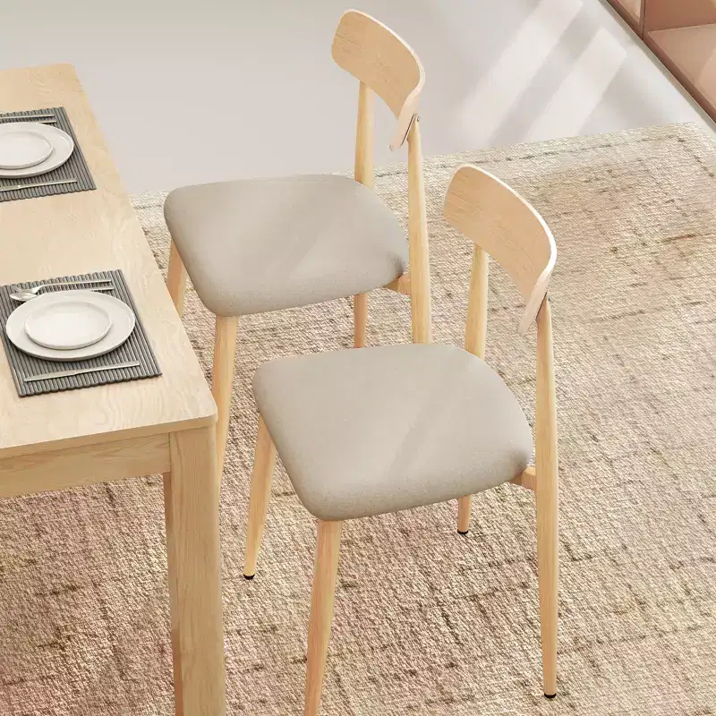 Costway Modern Upholstered Dining Chairs Set of 4 Linen Fabric Mid-Century Modern Accent Armless Chair w/ Wood-Like Metal Legs