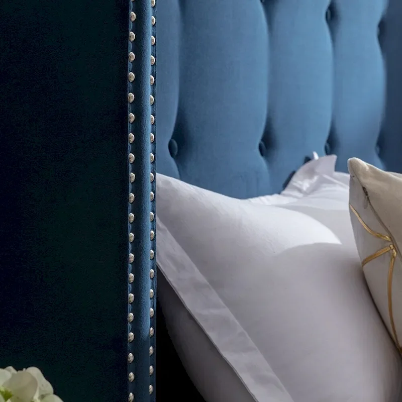 Upholstered Queen Bed with Nailhead Trim Wingback Headboard