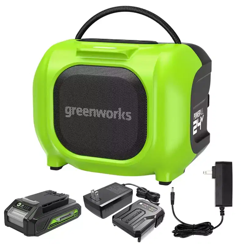 Greenworks POWERALL 24V Cordless Compact Bluetooth Speaker Kit with 2.0Ah Battery and Charger