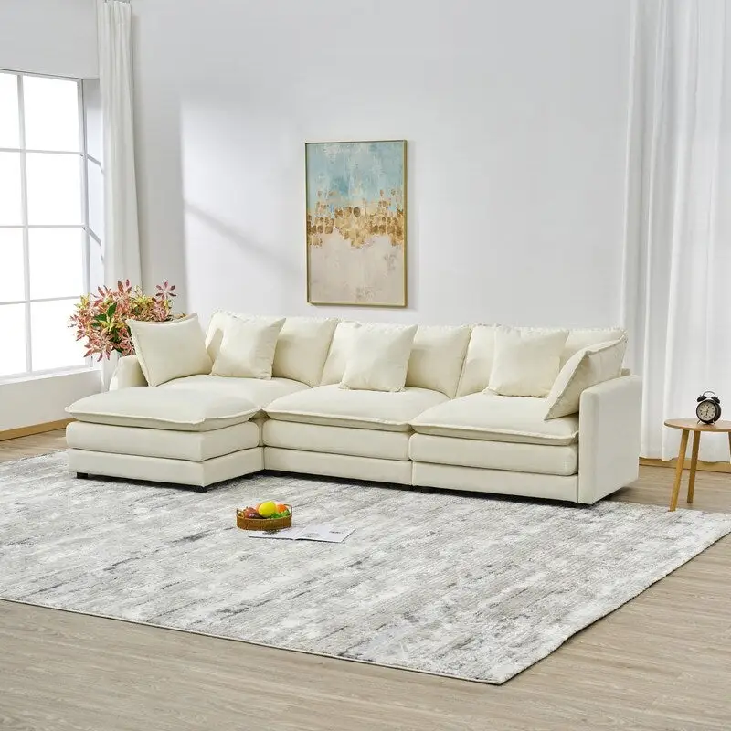 110.2  Chenille Three Seater Upholstered Sofa, Ottoman