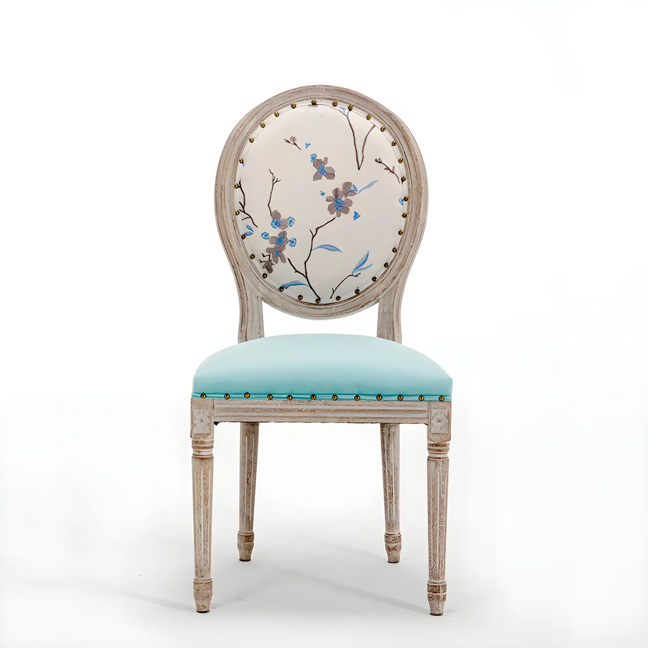 Upholstered King Louis Back Light Wood Dining Chair