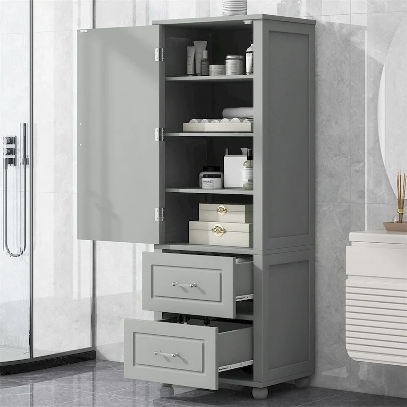 Tall Bathroom Storage Cabinet with Drawers and Adjustable Shelves