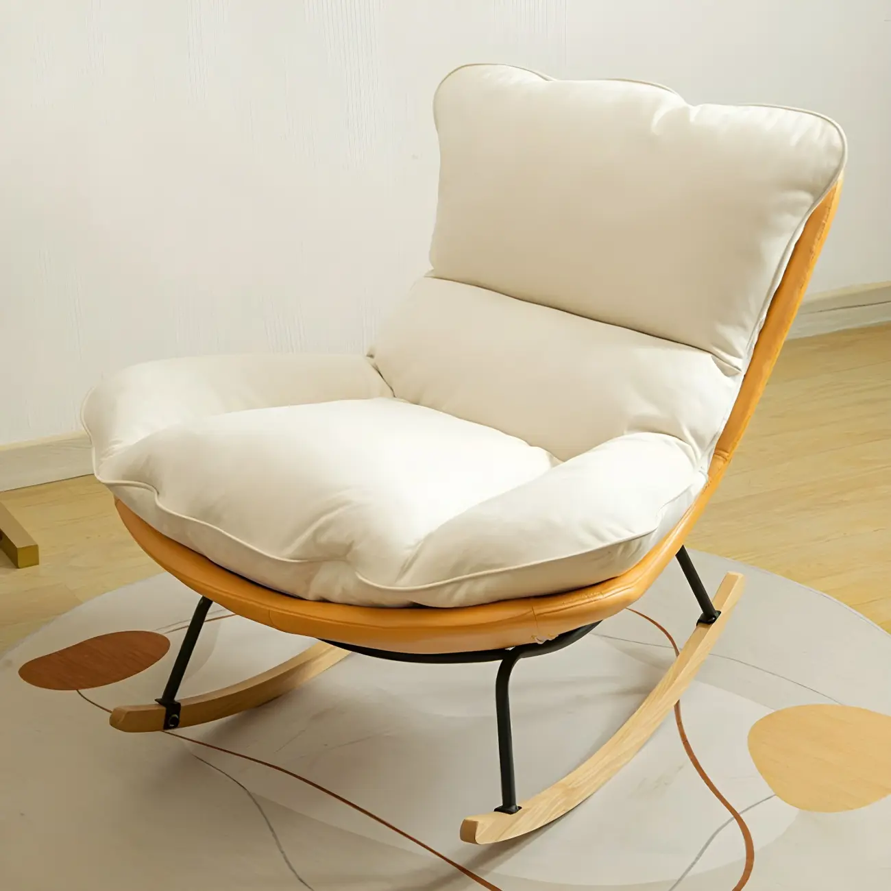 Suede Upholstered Rocking Chair with Ottoman for Living Room