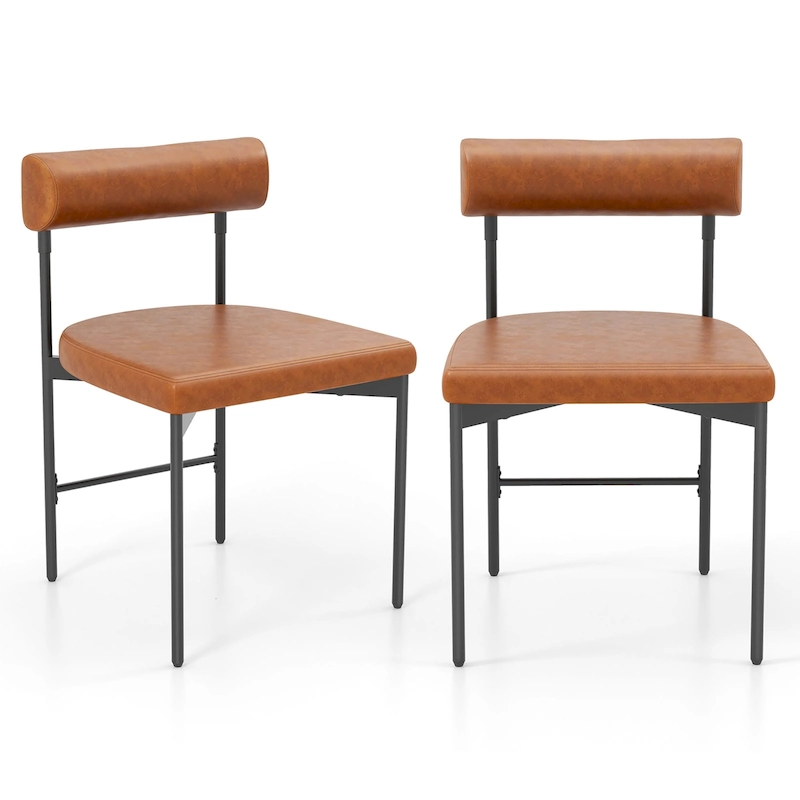 Gymax Dining Chair Set of 2 Faux Leather Upholstered Kitchen Side