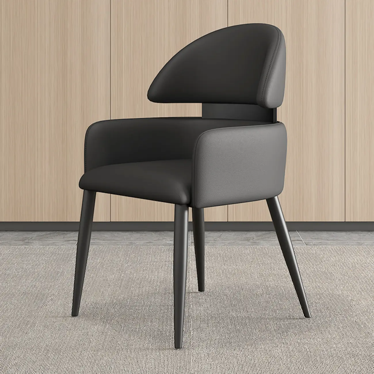 Brown Curved Back Anti-cat Scratch Leather Dining Chairs