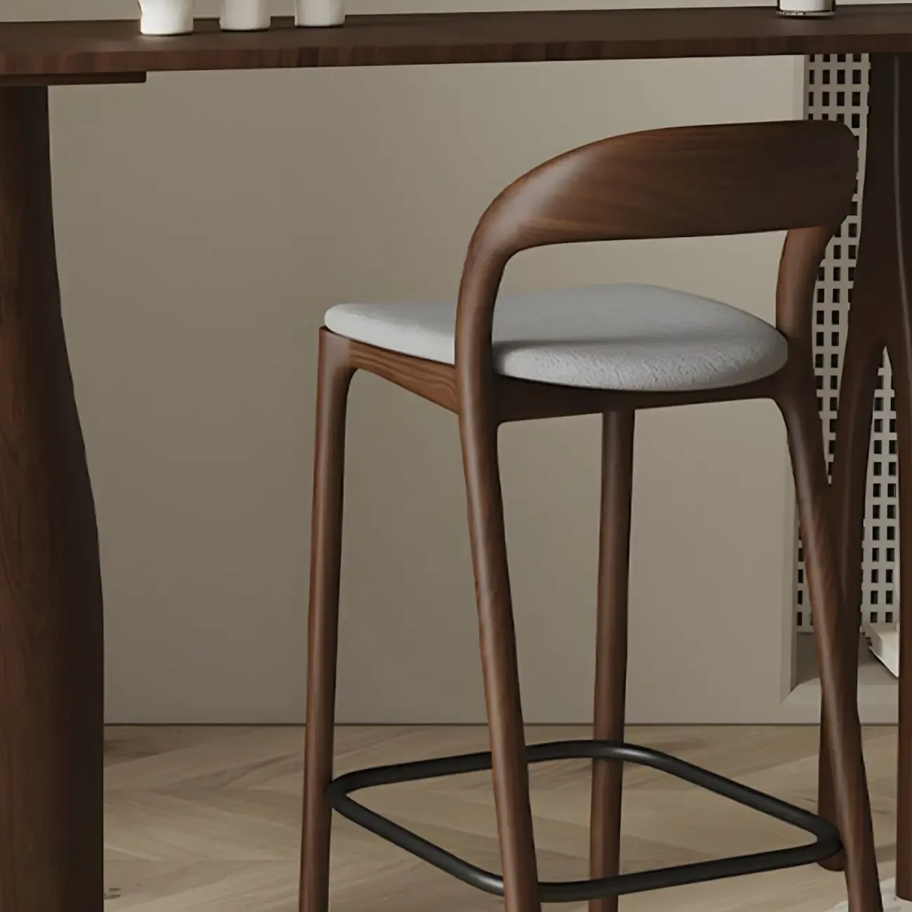 Mid-Century Modern Wood Faux Leather Bar Stool