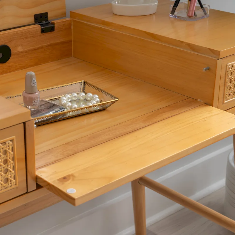 Natural Wooden Vanity with 2 Cane Drawers