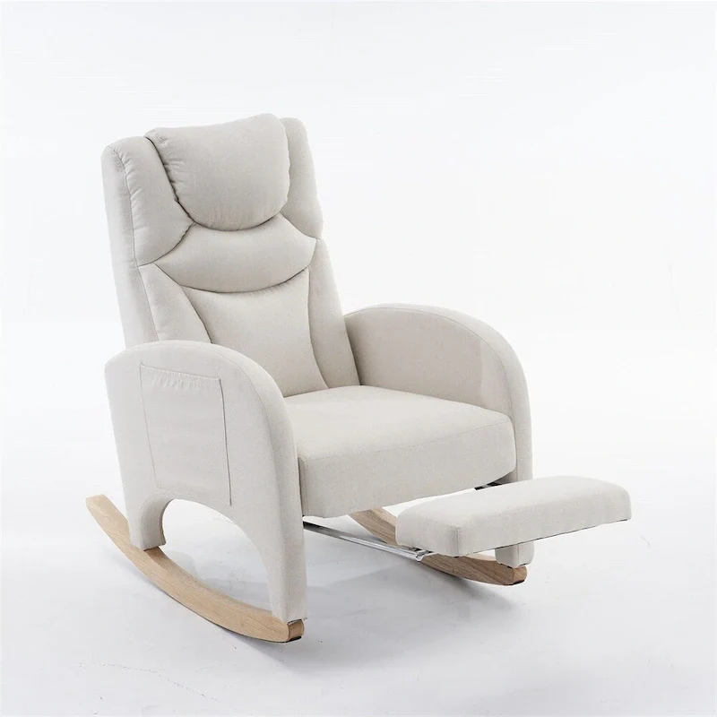 Ergonomic Fabric Nursery Rocking Chair With Adjustable Footrest