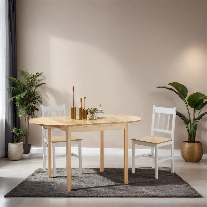 Natural Pine Wood Drop Leaf Dining Table – Seats 4 to 6