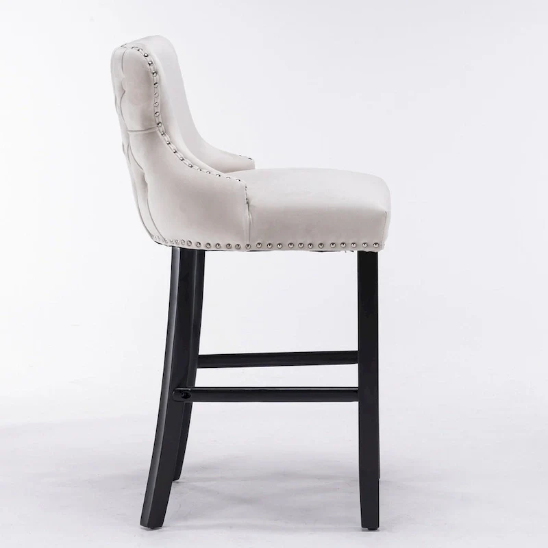 Velvet Wing-Back Barstools with Button Tufting – Set of 2