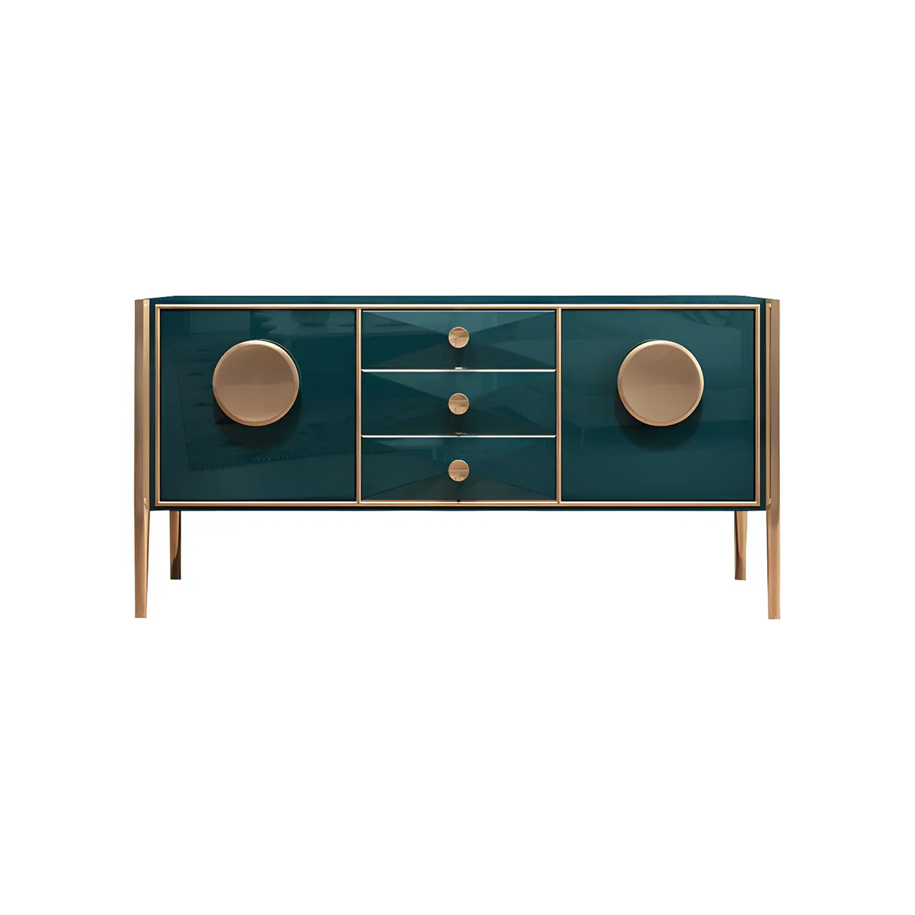 Modern Glossy Wooden Buffet Table with Drawers & Cabinets