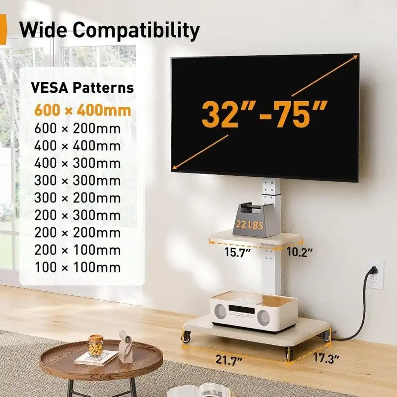 Mobile TV Stand with Power Outlet