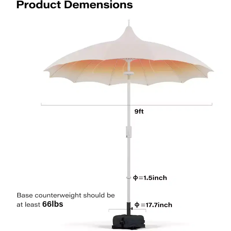 LAUSAINT HOME 9ft Pagoda Patio Umbrella with LED Lights and Base