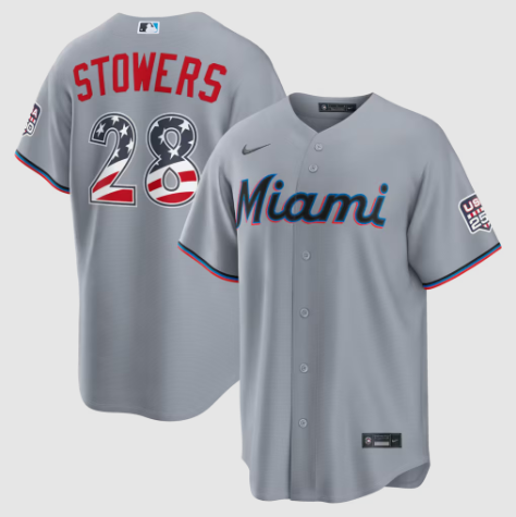 Miami Marlins Kyle Stowers Gray USA 250 Fourth of July Road Stadium Jersey