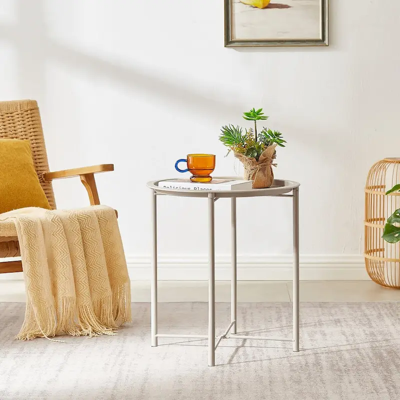 Folding Round TV Tray Tables, Small Round Steel Side Table, No Assembly Required - 18.5 x 18.5 x 19.7 in