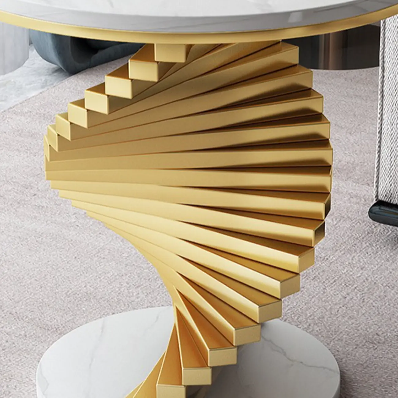 Modern Marble Round Spiral Base Sofa Side Table