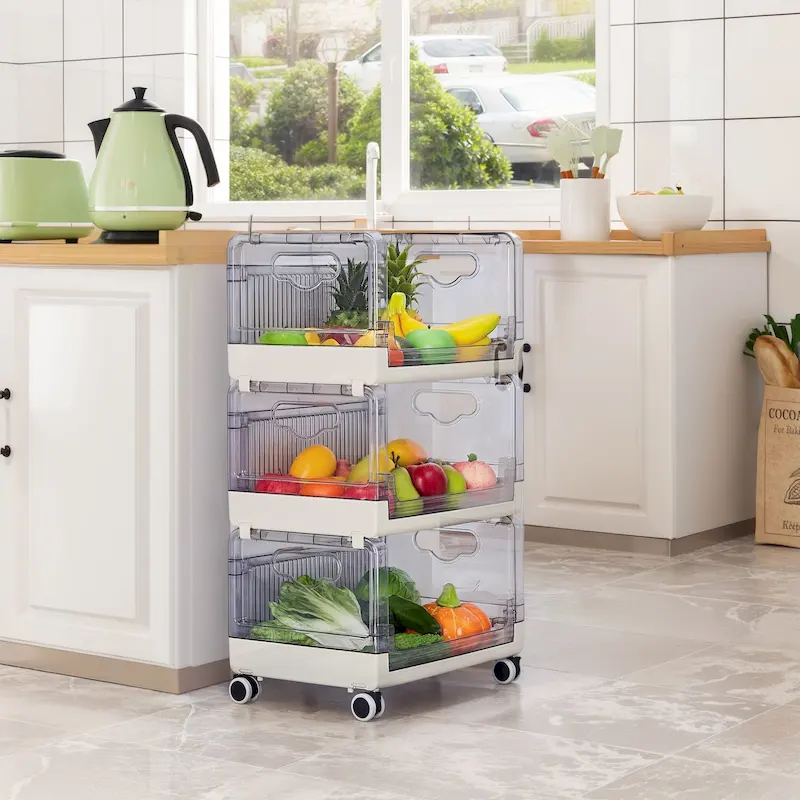 Javlergo 3 Tier Utility Carts, Rolling Metal Storage Cart with Handle and Lockable Wheels, Multifunctional Storage Shelves