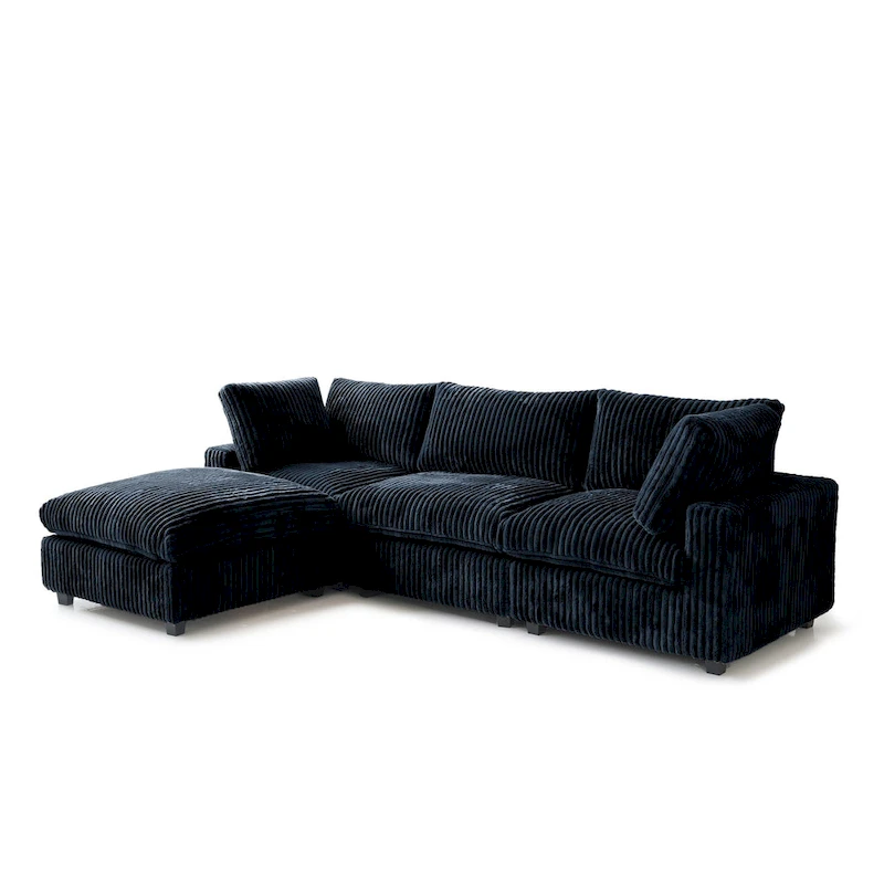 L-shaped Polyester Fabric Couch Modern Sectional Sofa with Ottoman