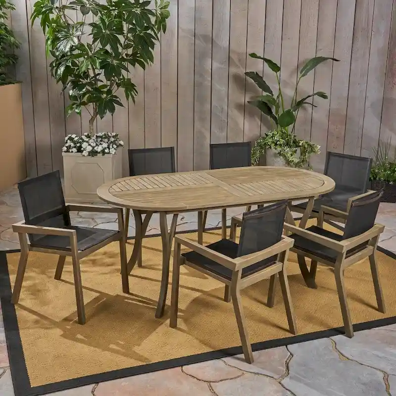 Arletta Outdoor Acacia Wood 6 Seater Patio Dining Set with Mesh Seats by Christopher Knight Home