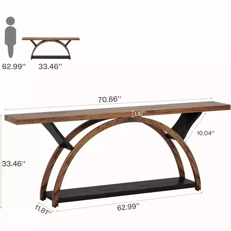 Lantine 70.87-Inch Console Table, Industrial Sofa Table with 2-Tier Storage Shelves for Living Room, Hallway, Entrance, Foyer, Rustic Brown & Black