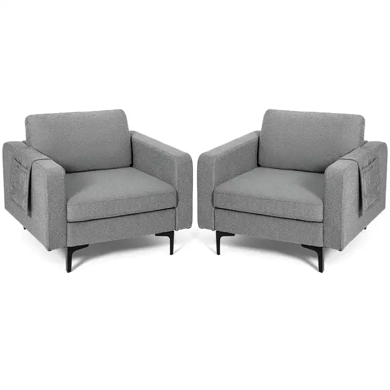 Costway Set of 2 Fabric Accent Armchair Single Sofa w/ Side Storage Pocket