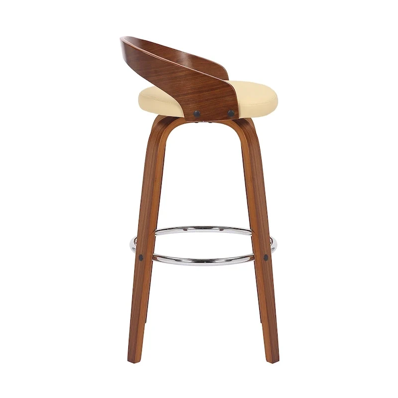 Faux Leather Swivel Bar Stool with Wood Frame and Footrest