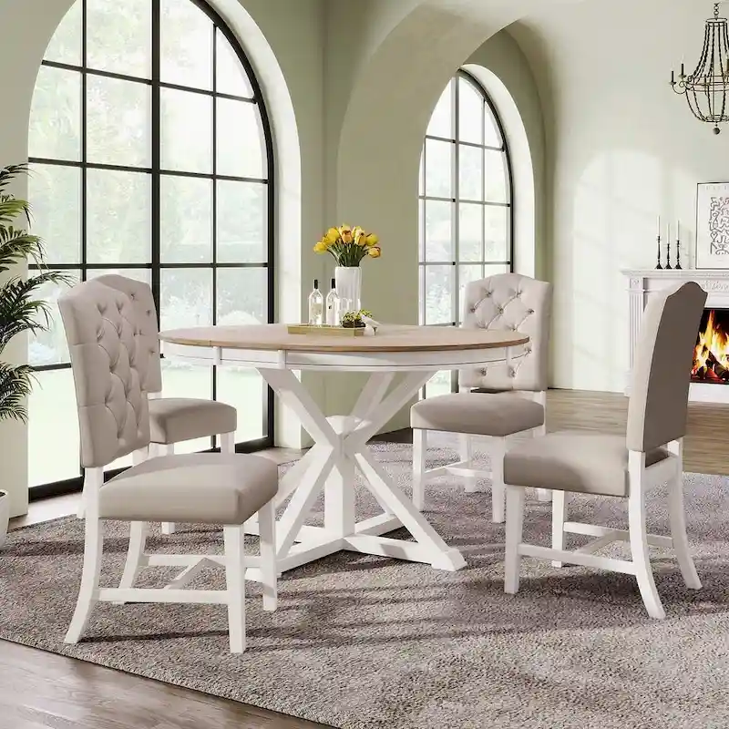 5-Piece Dining Set with Extandable Round Table