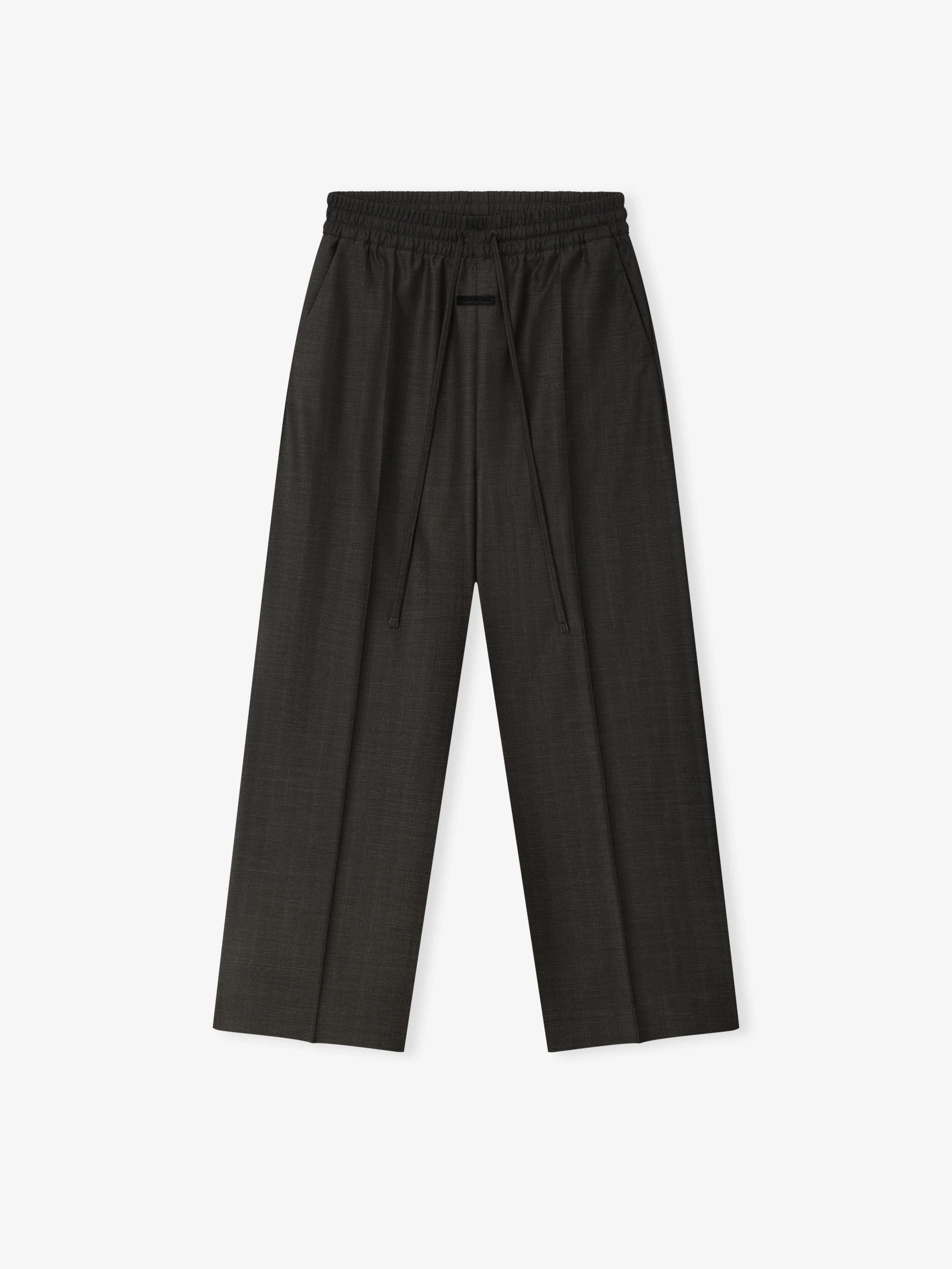 Grey Striped Wool Wide Leg Drawstring Pants