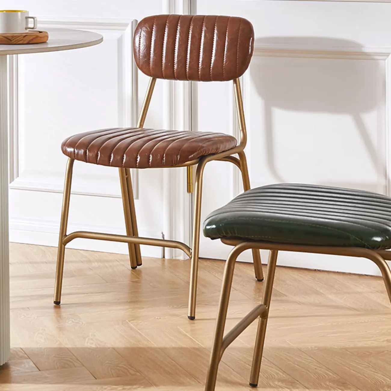 Modern Metal Frame Faux Leather Open Back Dining Chair