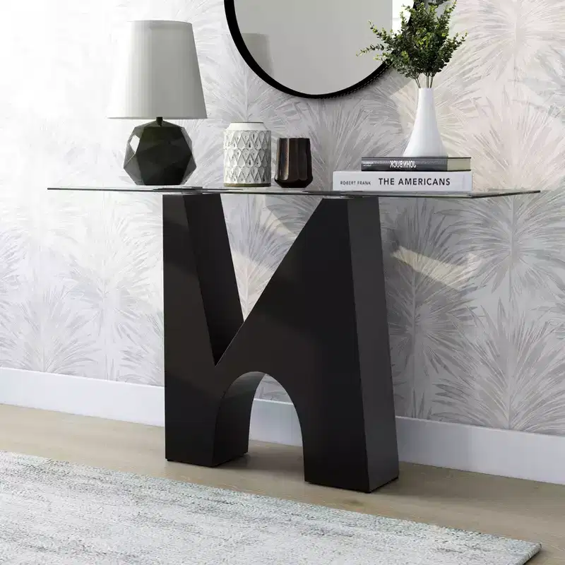 Riverpoint Modern Rectangle Console Table Clear/Black - HOMES: Inside + Out: Steel Frame, Beveled Edge