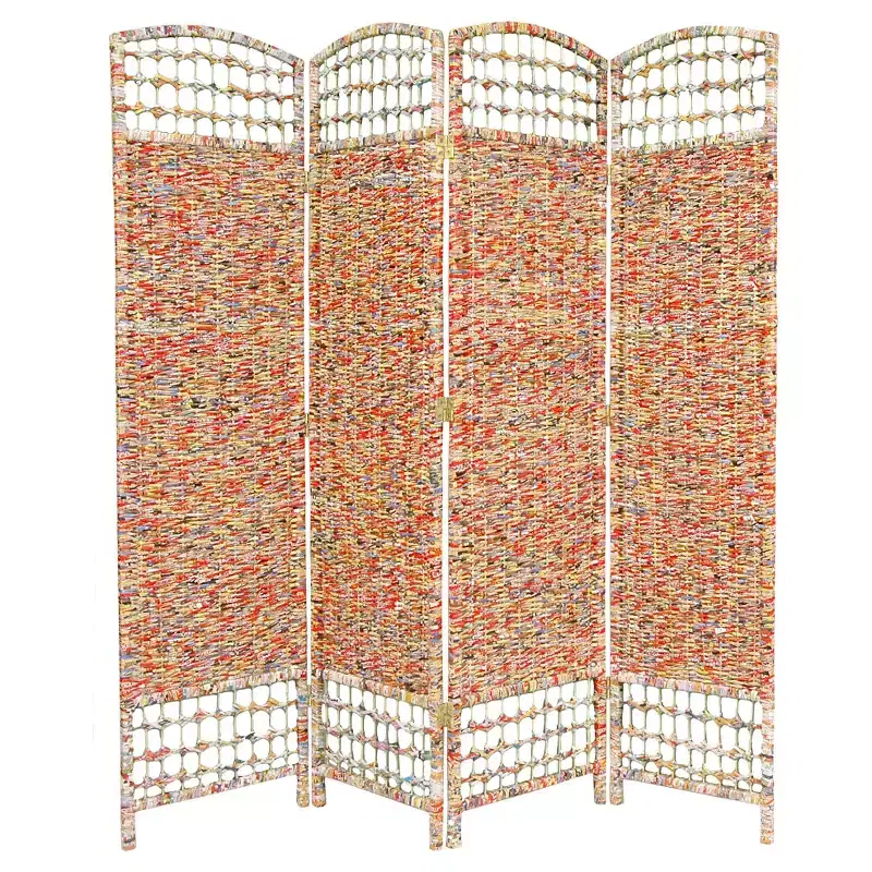 5 1/2 ft. Tall Recycled Magazine Room Divider 4 Panels - Oriental Furniture: Hardwood Frame, Metal Hardware, No Assembly Required