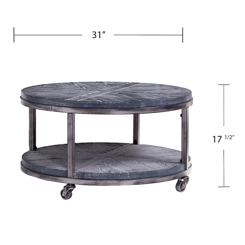 SEI Furniture Kenya Industrial Rustic Round Wood Coffee Table with Shelf