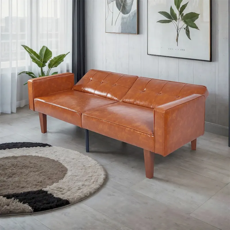 Convertible Sofa Bed Adjustable Fabric Couch Sleeper Modern Recliner Reversible Loveseat Folding Daybed Guest Bed with 2 Pillows