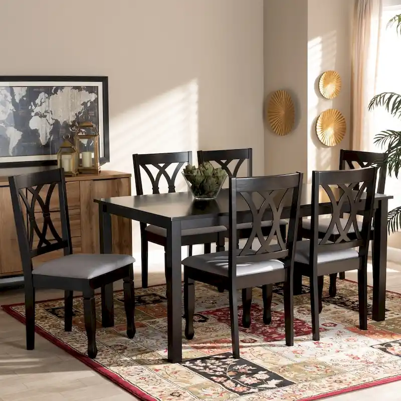 Modern and Contemporary Upholstered Wood 7-Piece Dining Set