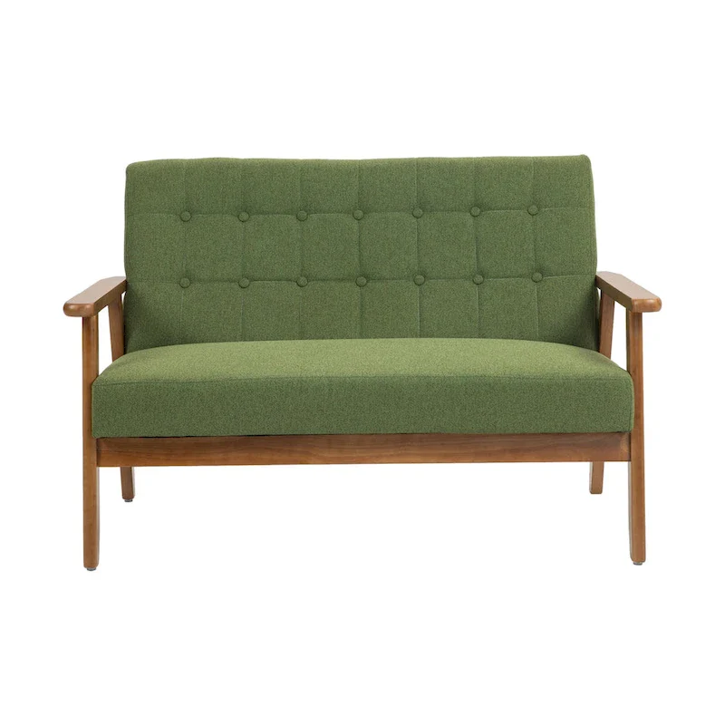 HOMEFUN Mid-Century Linen/PU Upholstered Wood Frame Tufted Loveseat Sofa