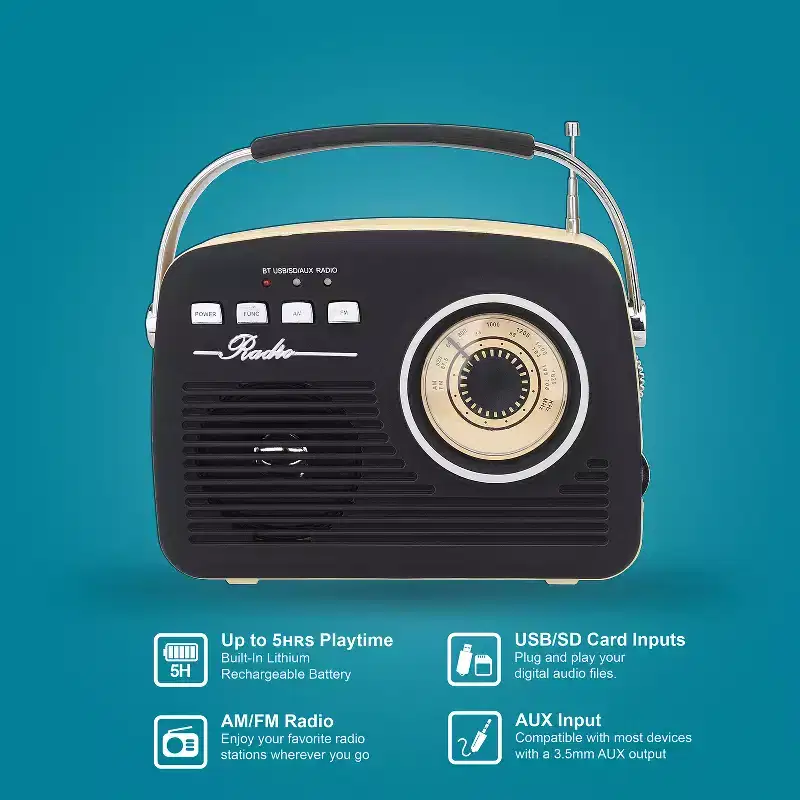 Retro Portable AM/FM Radio with Bluetooth, SC-1201
