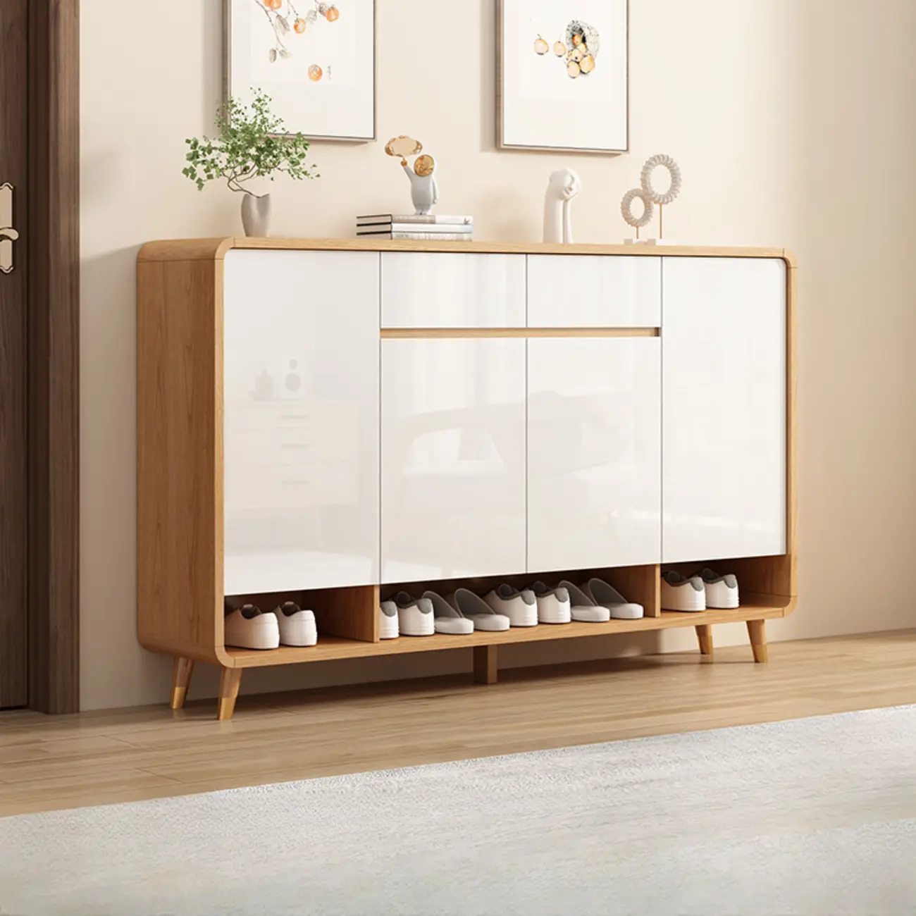 Modern Manufactured White Wood Shoe Cabinet