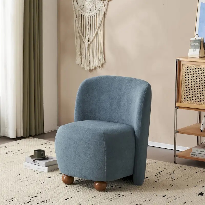 '- Eliana Modern Teddy Fabric Accent Chair with Curved Backrest and Legs