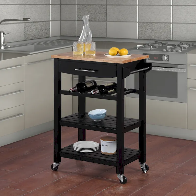 4-Tier Rolling Kitchen Island Cart with Butcher Block Top