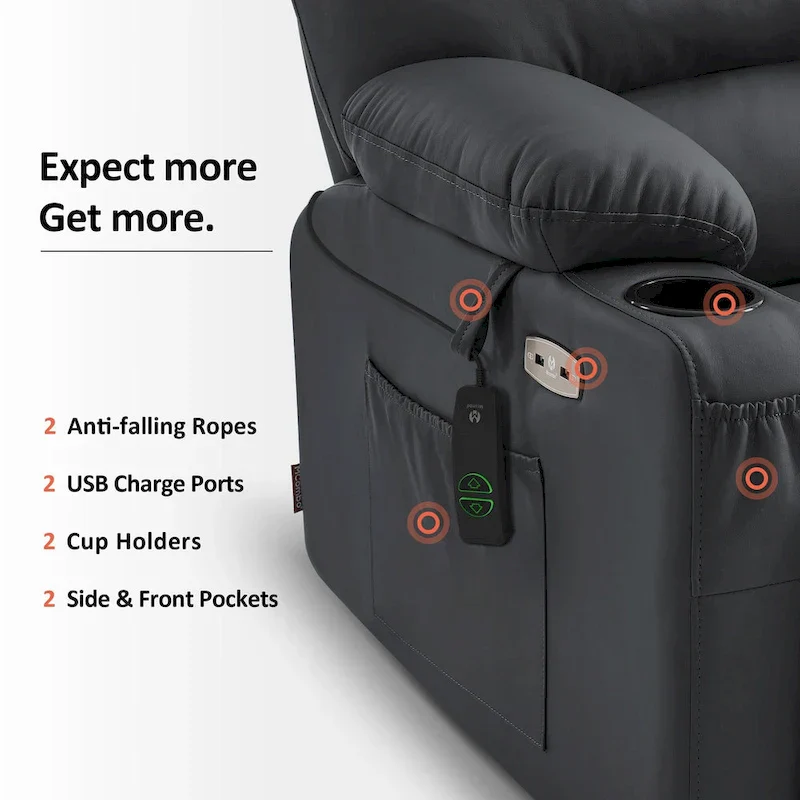 MCombo Power Lift Recliner Chair Sofa with Massage and Heat, Faux Leather R7096 (Medium-Wide)