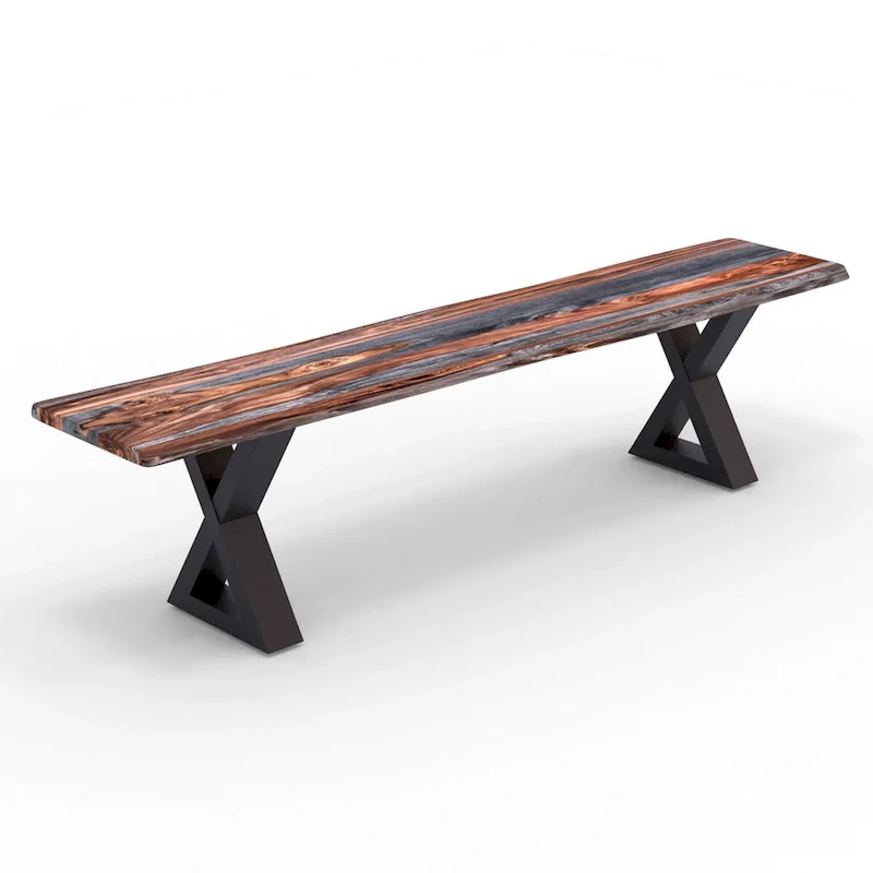 Solid Wood Bench with Metal X Legs