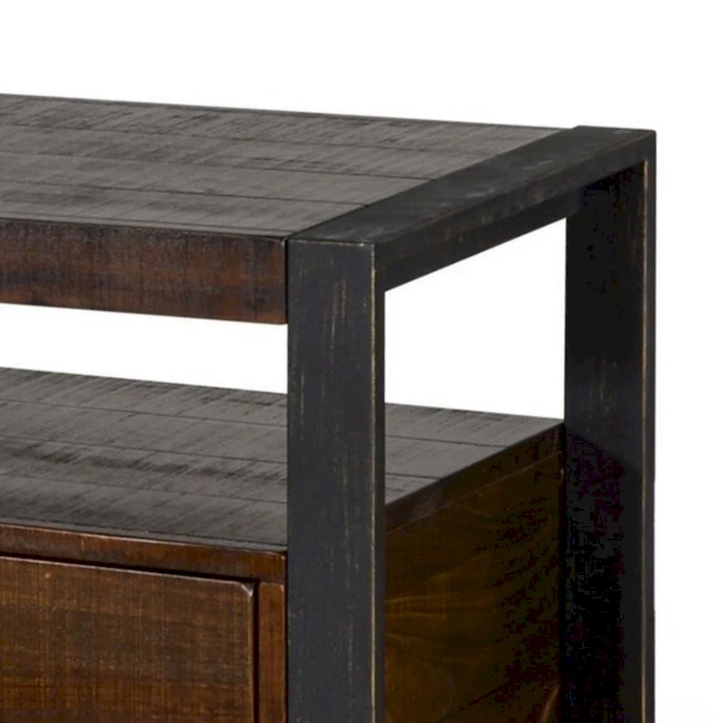 Flint TV Media Console, 3 Drawers, 2 Shelves, Dark Brown Wood, 78 Inch